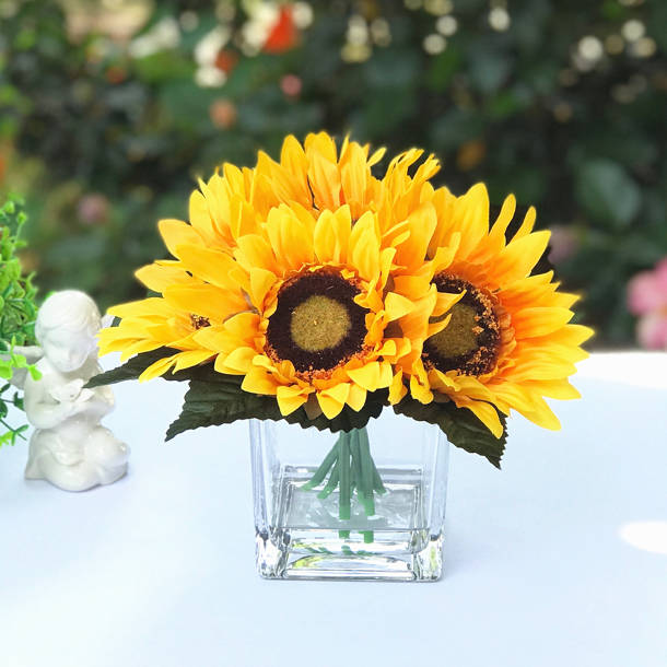 August Grove® Silk Sunflower Arrangement in Vase & Reviews Wayfair